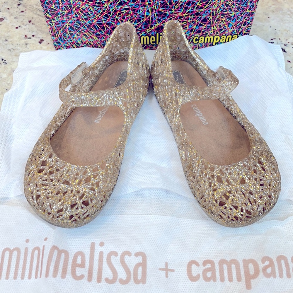Mini Melissa + Campana Golden Glitter Maryjane Girls Shoes Size 10